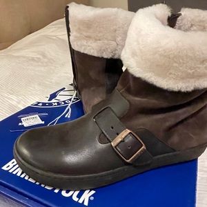 Dark Brown, Birkenstock ankle boots with shearling inside. Size 6.5 or 36